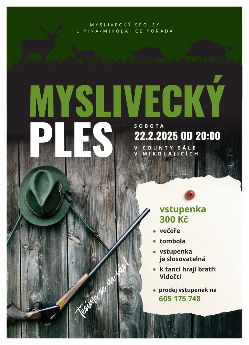 Pozvánka na ples MS Lipina – Mikolajice