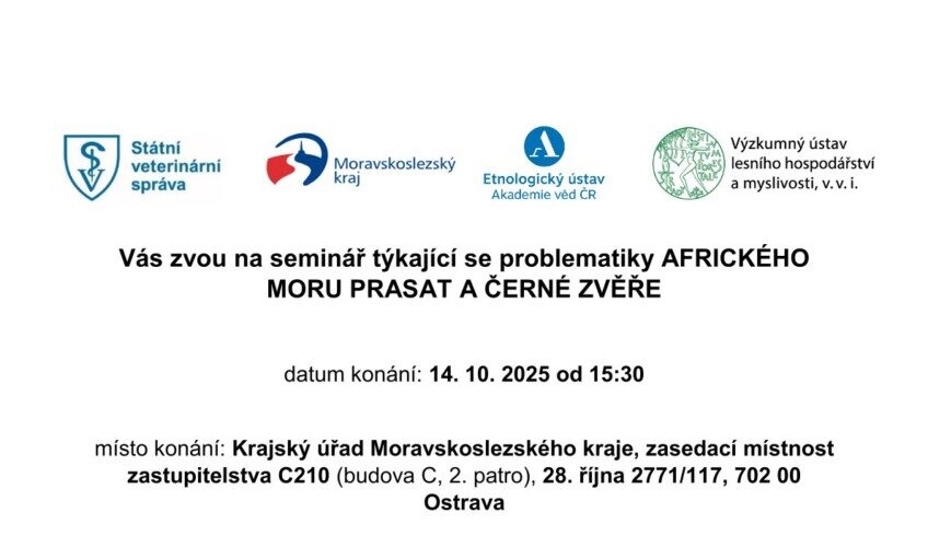 Seminář týkající se problematiky AFRICKÉHOMORU PRASAT A ČERNÉ ZVĚŘE